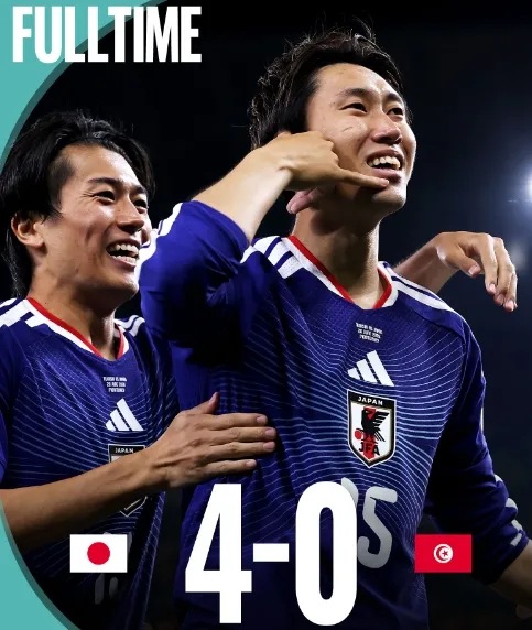 日本4-0突尼斯创队史最大胜 整体传控碾压凸显亚洲标杆