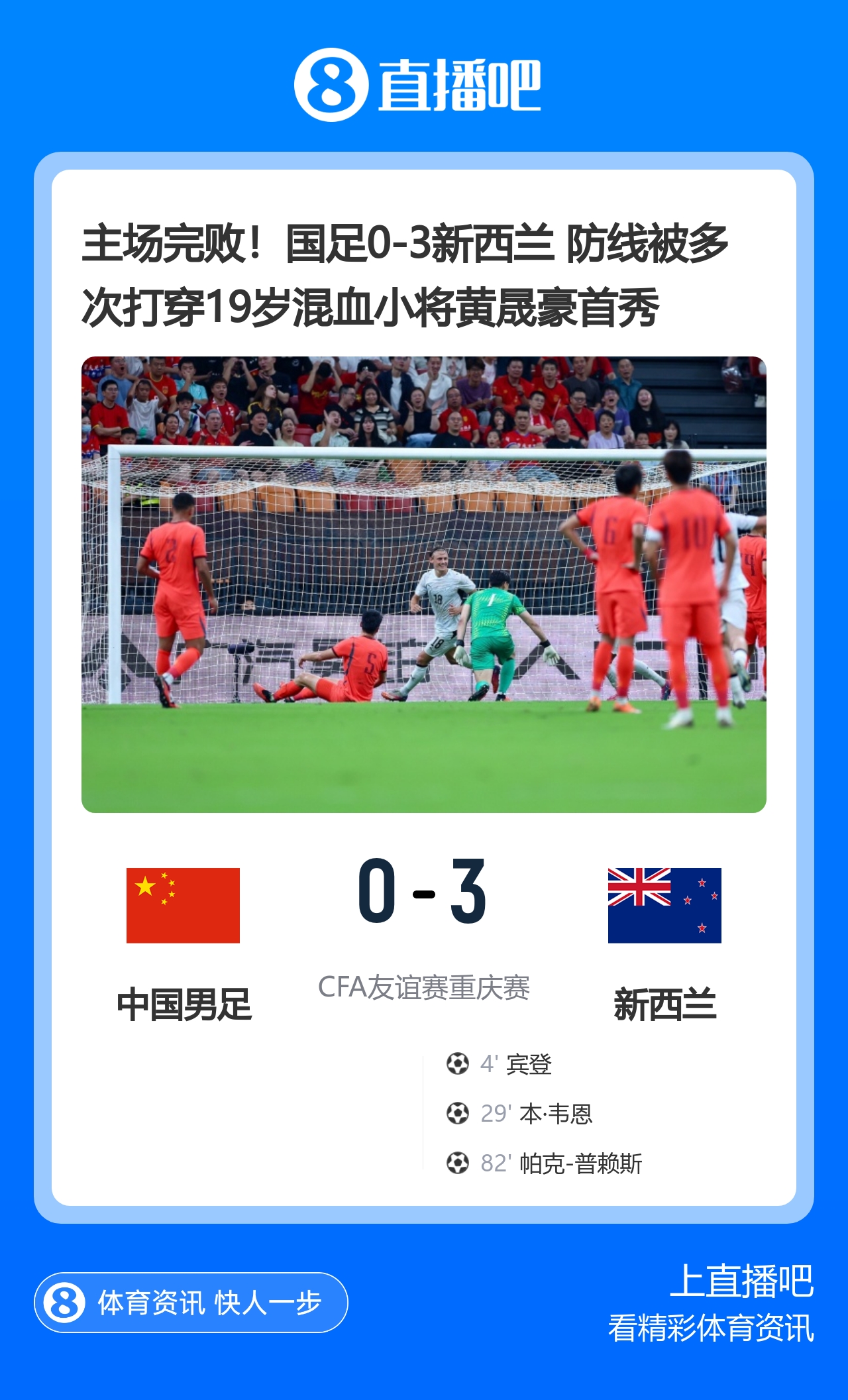 主场完败!国足0-3新西兰 防线被多次打穿19岁混血小将黄晟豪首秀 主场完败!国足0-3新西兰 防线被多次打穿19岁混血小将黄晟豪首秀